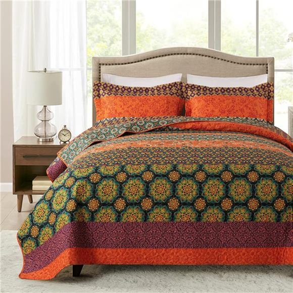 Bedding Quilt Set 3piece Bedspread Quilted Lightweight Coverlet Set